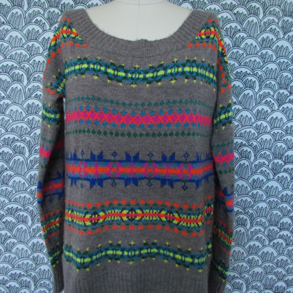 AMERICAN EAGLE Wool Blend Oatmeal Tan Neon Sweater